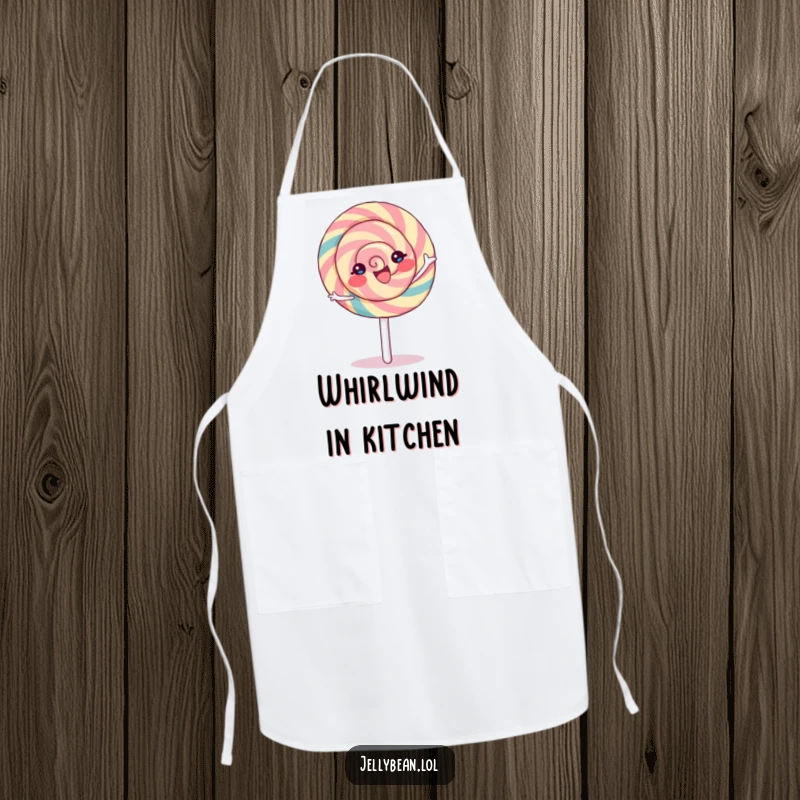Funny Lollipop Apron with a joyful character in a delightful spin, perfect for adding a touch of sweet humor to cooking.