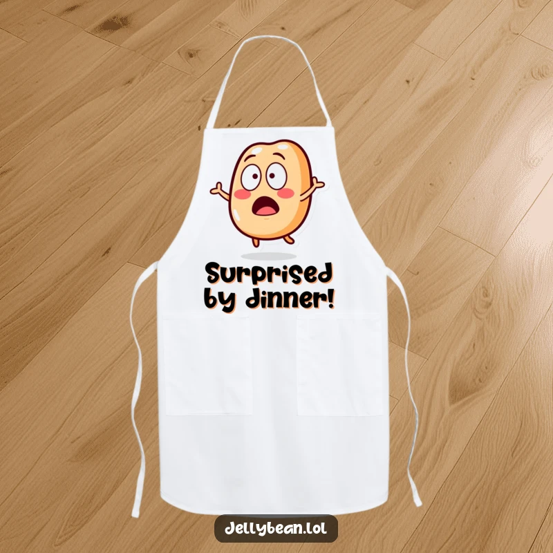 Funny Apron featuring a jelly bean character in a surprised pose, ready for kitchen adventures.