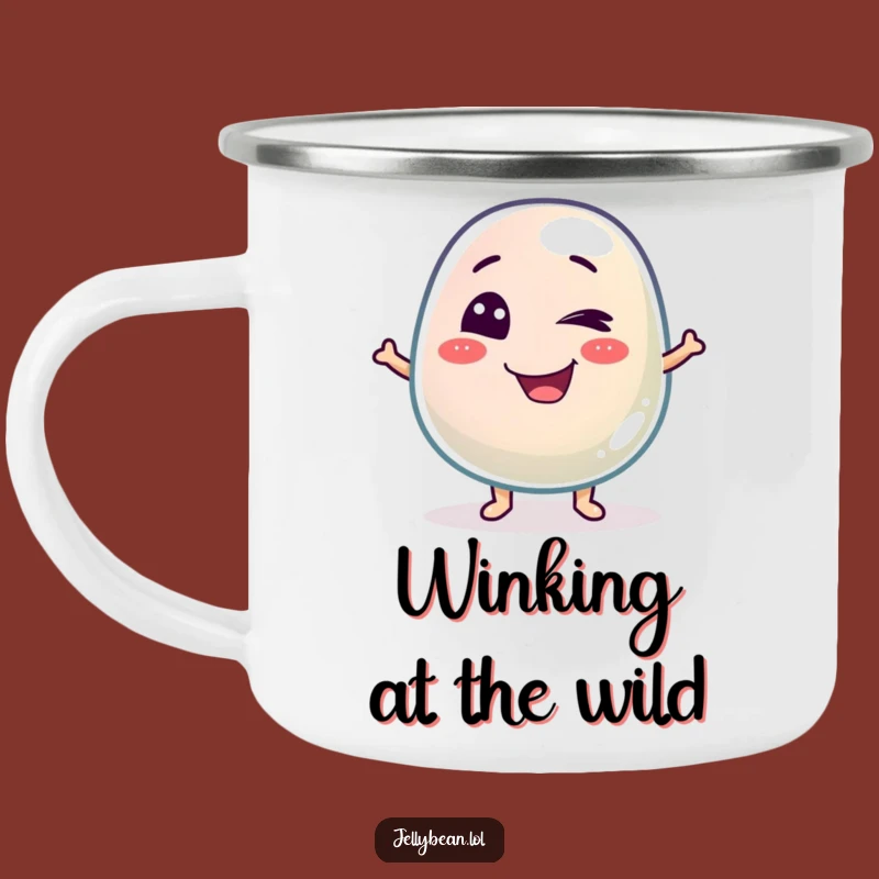 Funny Winking Jelly Bean Camping Mug: Adventure with Playful Mischief