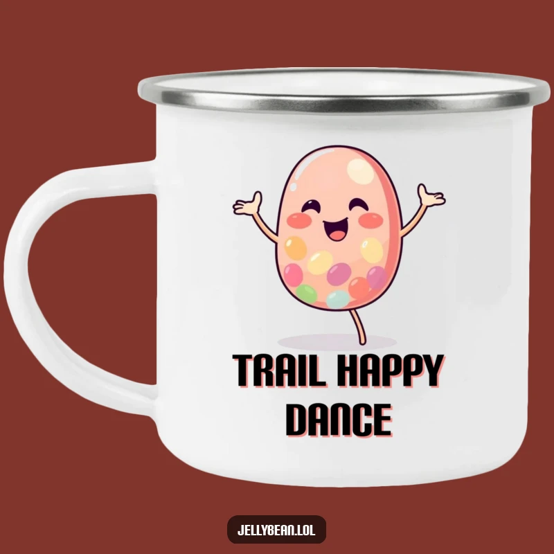 Funny Jelly Bean Dance Camping Mug: Cheerful Character's Outdoor Happy Gift