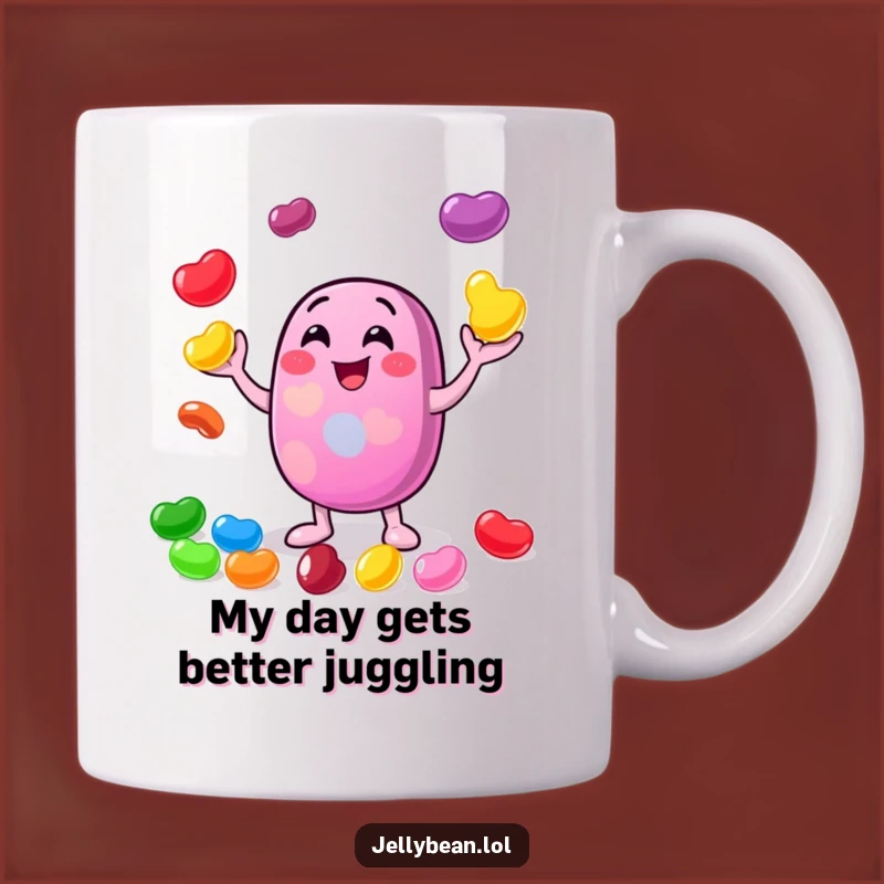 Funny Juggling Jelly Bean Mug - Cheerful Bean's Gleeful Performance as a Funny Gift