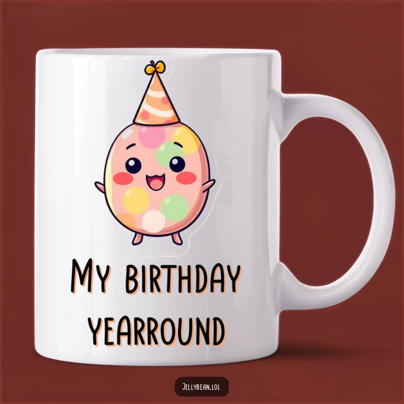 Funny Party Jelly Bean Mug: A Delighted Character Wearing a Hat, Perfect Funny Gift Idea