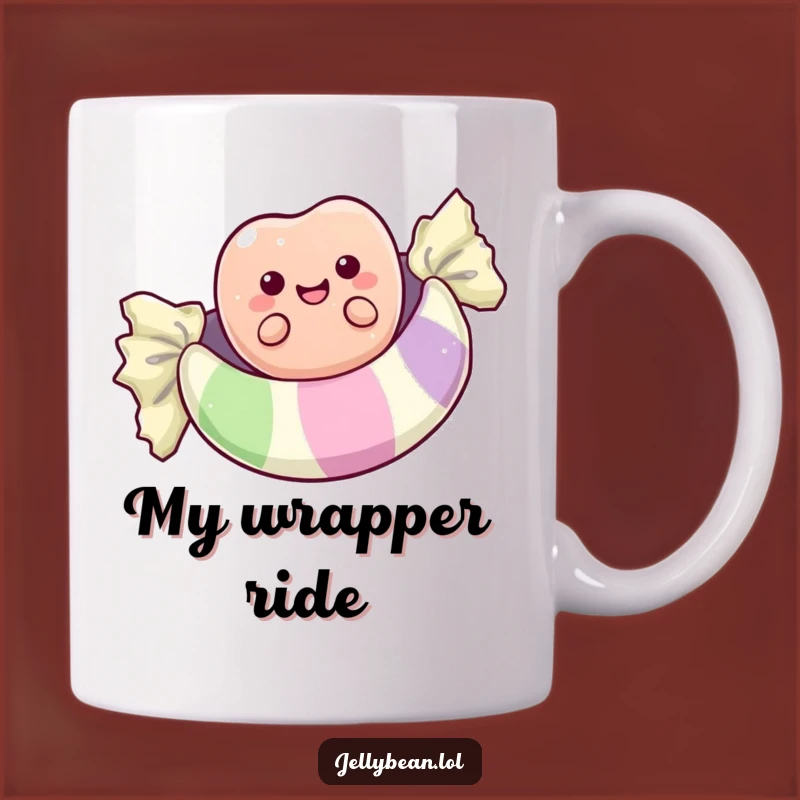 Funny Floating Jelly Bean Candy Wrapper Mug: Hilarious Sweet Ride Gift