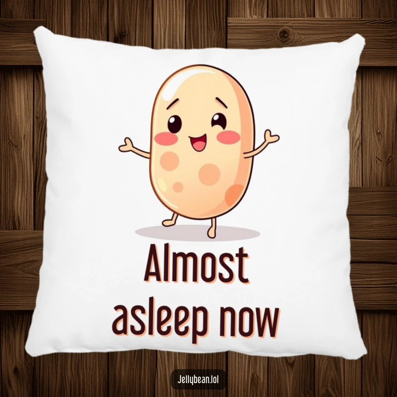 Funny jelly bean pillow featuring a wobbly character trying to balance, offering comfort and a humorous reminder of life’s challenges, a soft and funny gift.
