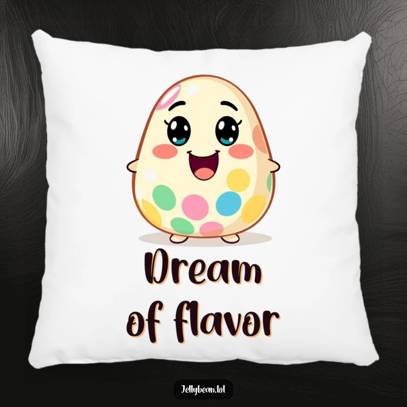 Funny Pillow: A soft jelly bean character explodes with flavor and a wide smile, offering comfort and a burst of humorous energy.