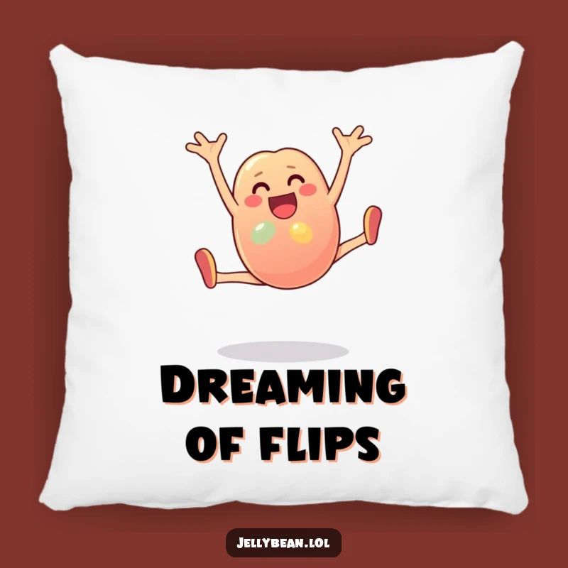 Funny Jelly Bean Cartwheel Pillow: Cozy Up with this Joyful Bean's Energetic Design. The perfect comfy gift.