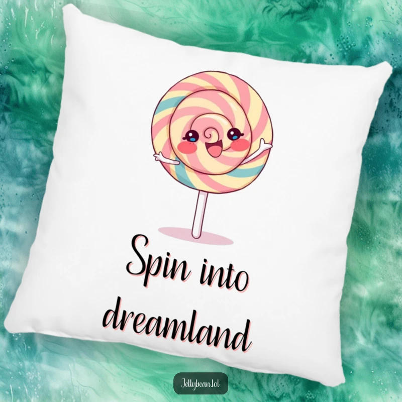 Funny Lollipop Pillow featuring a sweet character in a joyful spin, perfect for adding comfort and humor to any seating area.
