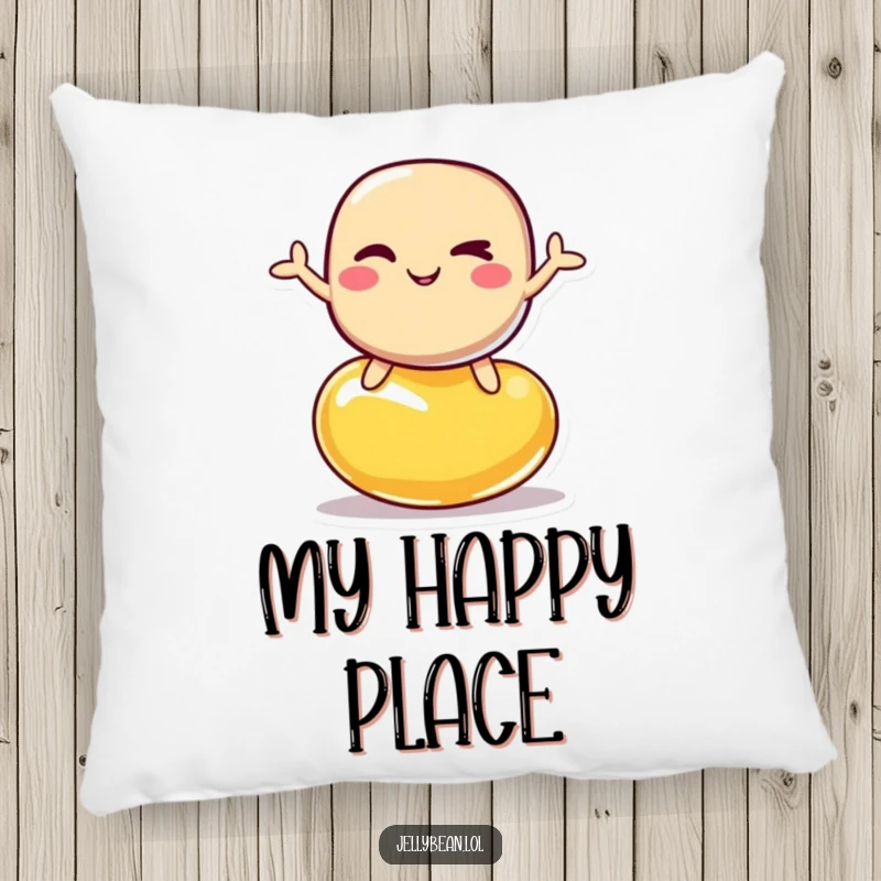 Funny plush pillow featuring a winking jelly bean character expertly balancing on another jelly bean, ideal for cozy humor.