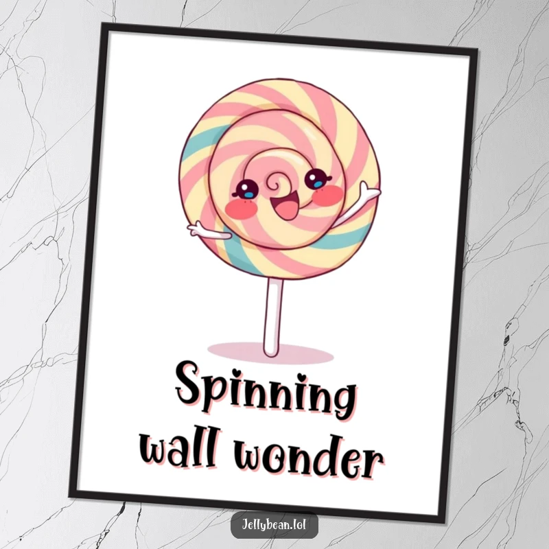 Funny Lollipop Digital Art Print showcasing a joyful character in a vibrant spin, perfect for adding sweet, humorous decor.