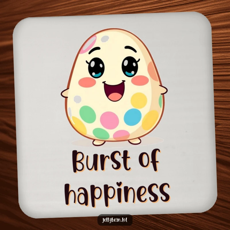 Funny Coaster: A jelly bean character explodes with flavor and a wide smile, adding a touch of energetic and humorous flair.