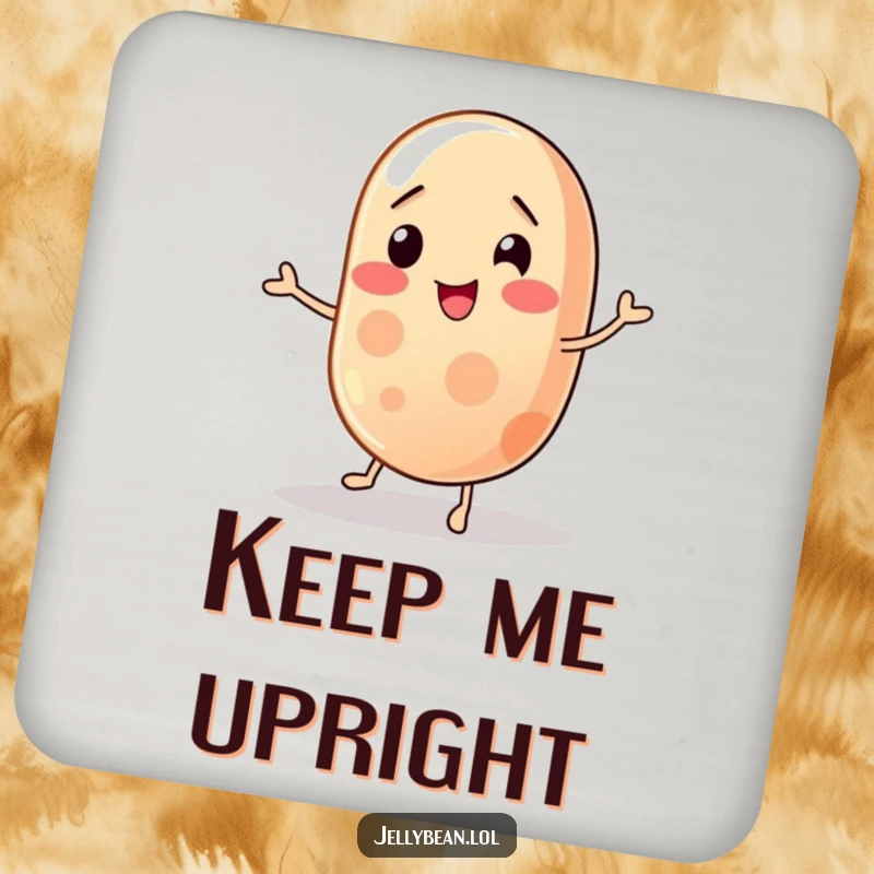 Funny jelly bean coasters featuring a wobbly character trying to balance, protecting surfaces with humor, a charming and practical funny gift set.