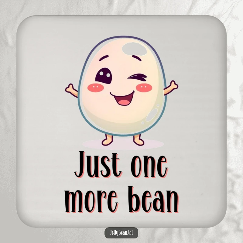 Funny drink coasters featuring a mischievous jelly bean character winking, protecting surfaces with a playful and humorous design.