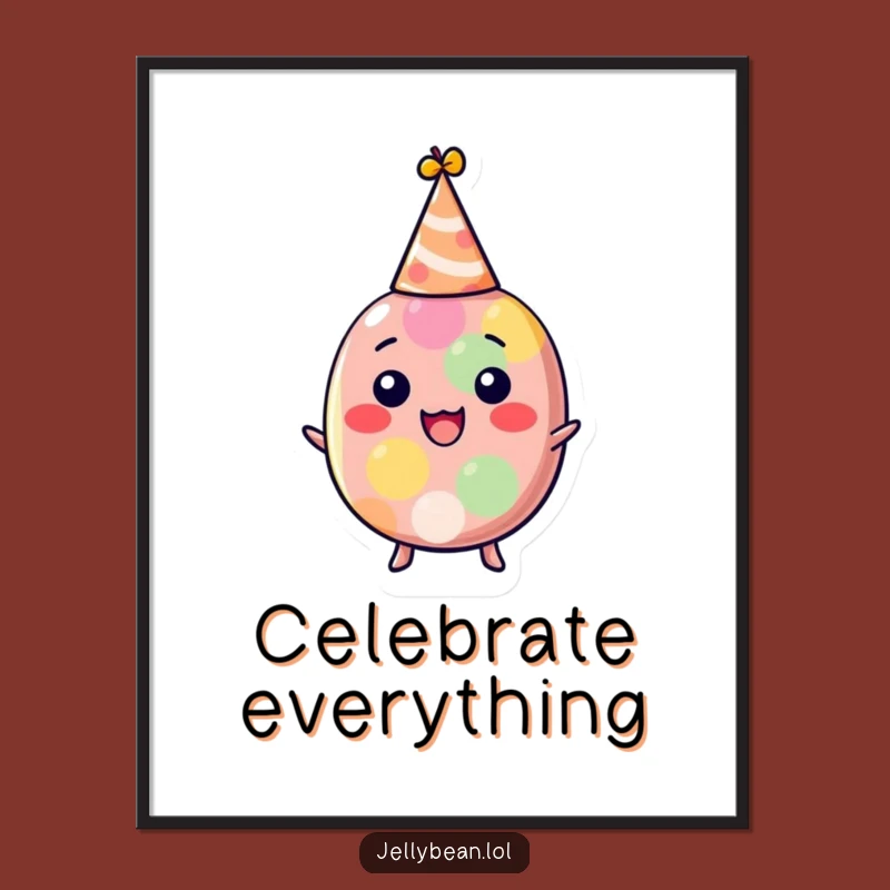 Funny Party Jelly Bean Poster: Delighted Character in Hat Art, Great Funny Gift Decor