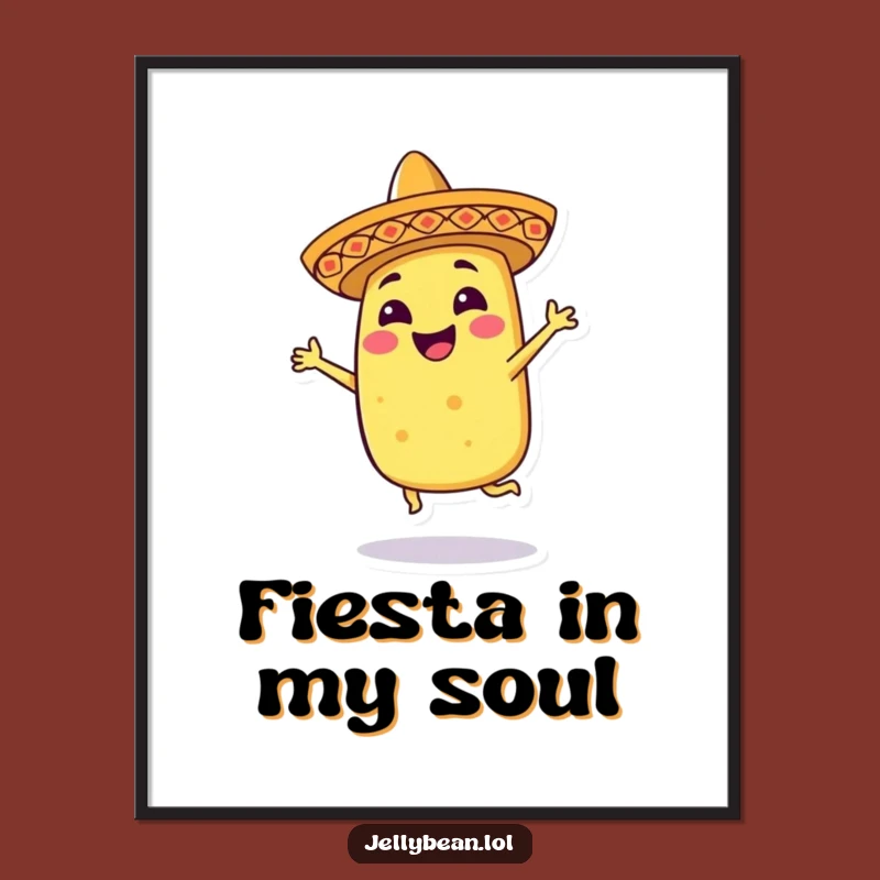 Funny Dancing Taco Poster: Energetic Sombrero Character Art for Wall Gifts