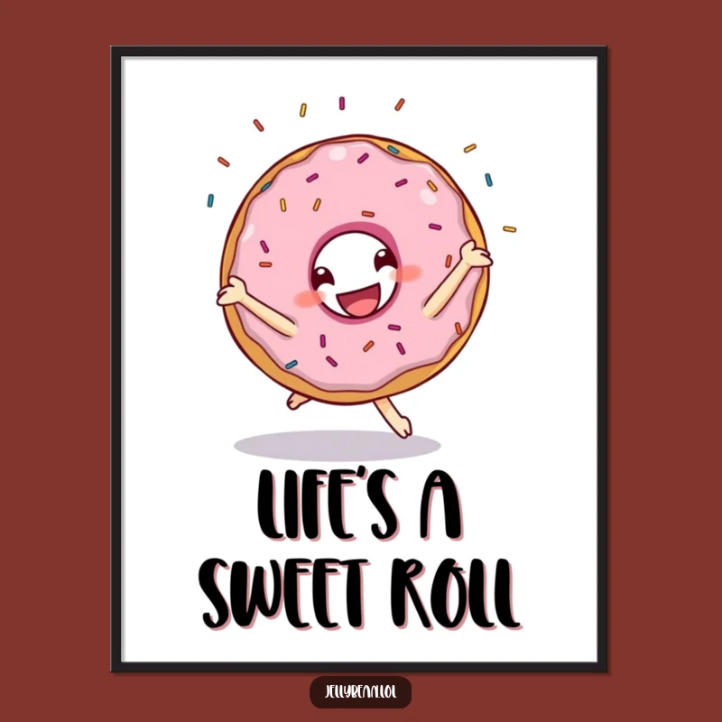 Funny Donut Cartwheel Poster: Sprinkly Character Art for Humorous Wall Gifts