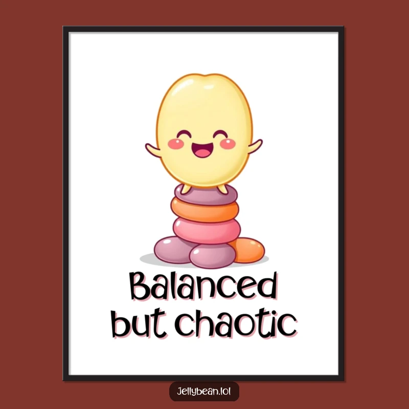 Funny Jelly Bean Balancing Act Poster: Hilarious Candy Stack Wall Art