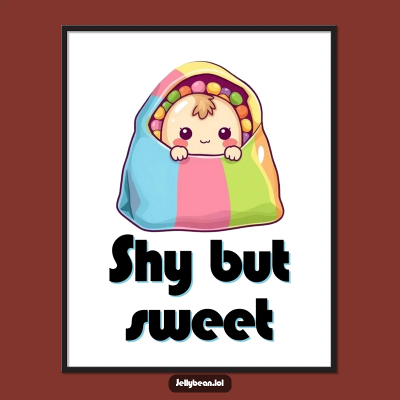 Funny Shy Jelly Bean Poster - Cute Peek-a-boo Candy Wall Art Gift