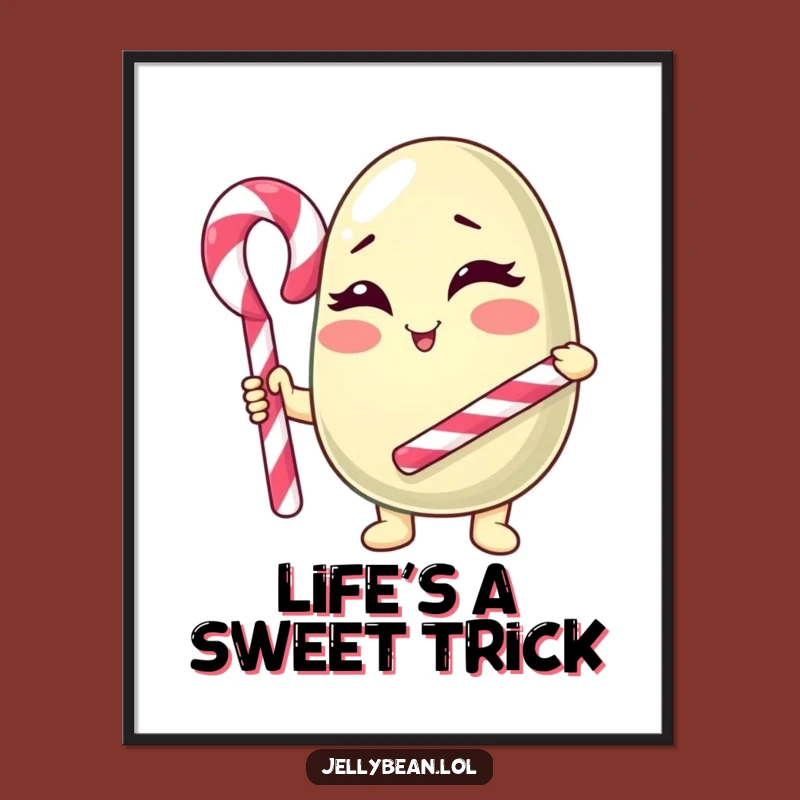 Funny Winking Jelly Bean Poster: Vibrant Candy Cane Character Art for Cheerful Decor