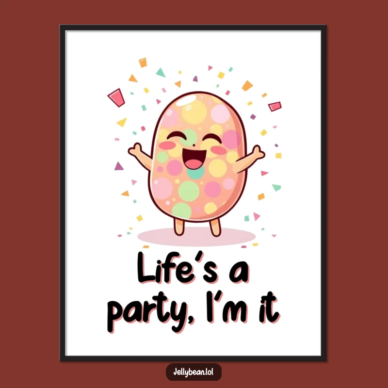 Funny Jelly Bean Confetti Poster - Hilarious Art Print of a Laughing Character for Joyful Decor