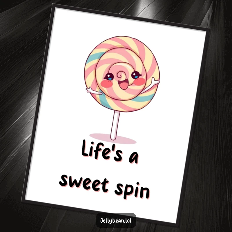 Funny Free Printable Wall Art: A colorful lollipop character frozen in a moment of joyful spinning.