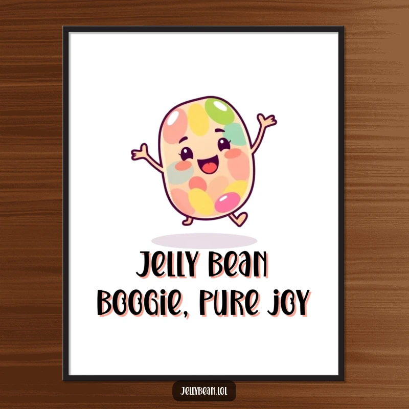 Funny Free Printable Wall Art: A happy jelly bean character dances with joy, bringing a fun and energetic vibe.