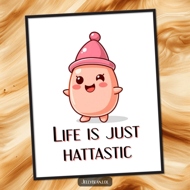 Funny Free Printable Wall Art: A jelly bean character wearing a small jelly bean hat, adding character to art