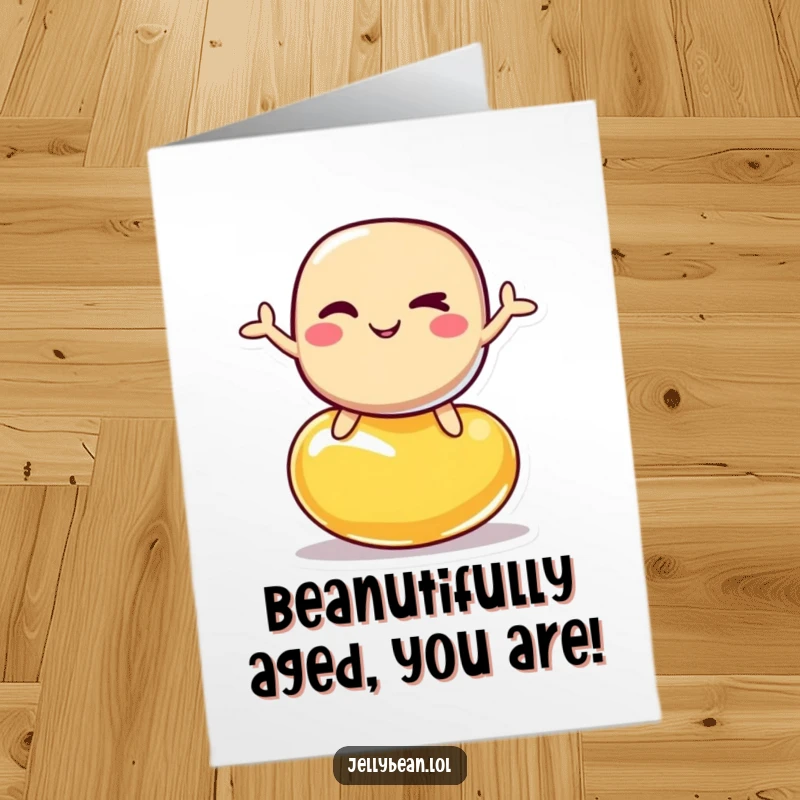Funny Free Printable Birthday Card featuring a winking jelly bean character skillfully balancing on another jelly bean.