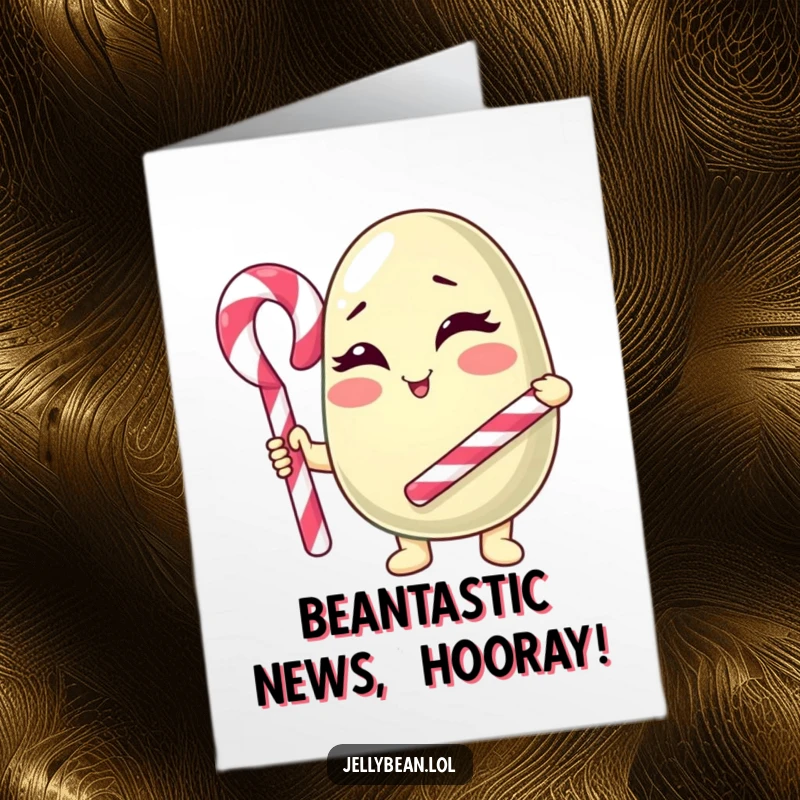 Funny Free Printable Congratulations Card: A winking jelly bean character with a candy cane cane, offering congratulations