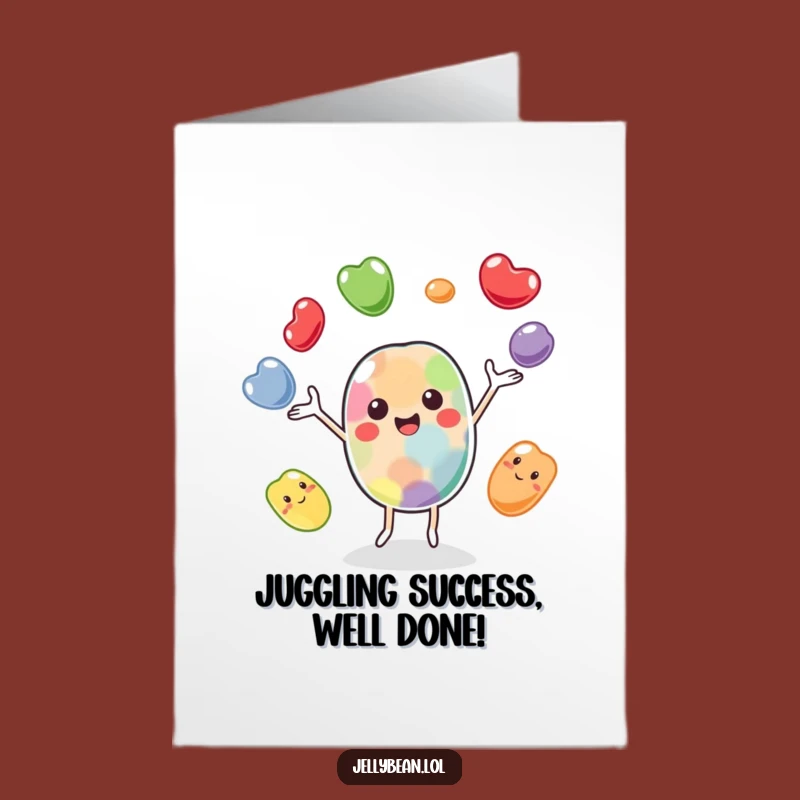 Joyful Free Printable Congratulations Card: Juggling Jelly Bean, Fun Downloadable Message of Success