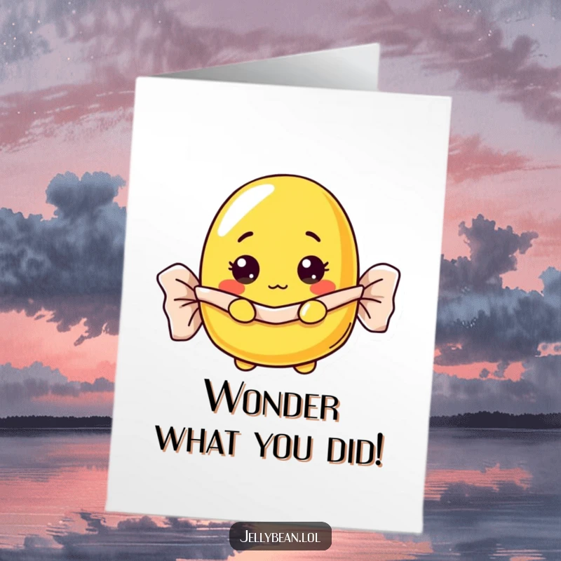 Funny Free Printable Congratulations Card: A curious yellow jelly bean peeks from its wrapper, sharing in the joy.