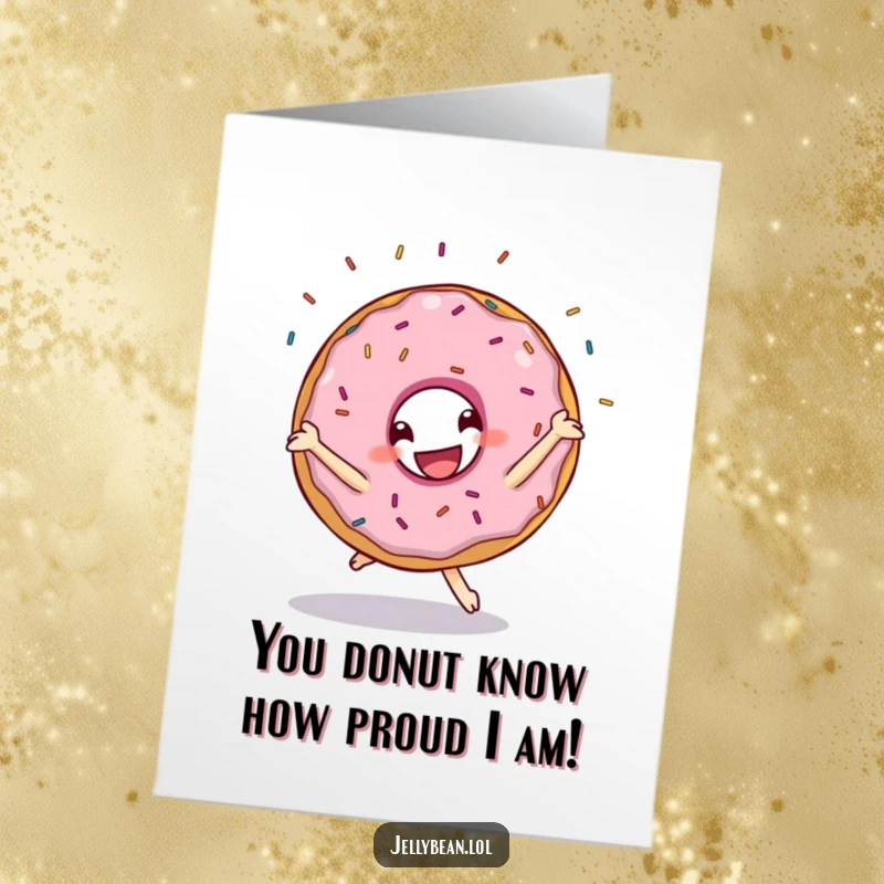 Funny Free Printable Congratulations Card: A happy donut performing a cartwheel with sprinkles flying, cheering for a big achievement.