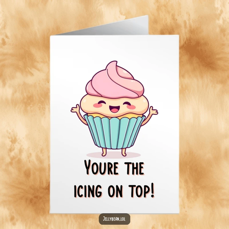 Funny Free Printable Congratulations Card: A happy cupcake wiggling with excitement, cheering enthusiastically for a sweet success.