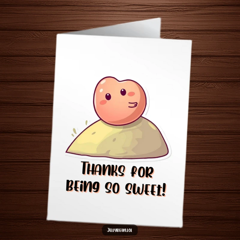 Funny Free Printable Thank You Card of a giggling jelly bean character rolling happily down a hill.
