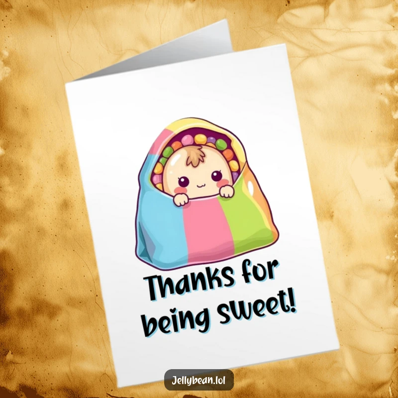 Funny Free Printable Thank You Card: A shy jelly bean peeks out, sending a sweet and humorous thank you note.