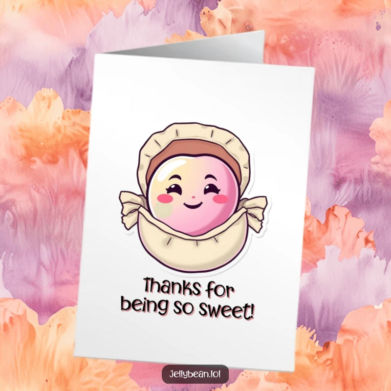 Funny Free Printable Thank You Card: Cute jelly bean with a sly grin hiding in a candy wrapper, printable.