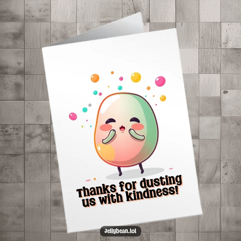 Funny Free Printable Thank You Card: Jelly Bean Mid-Sneeze with Rainbow Sugar Dust Flying