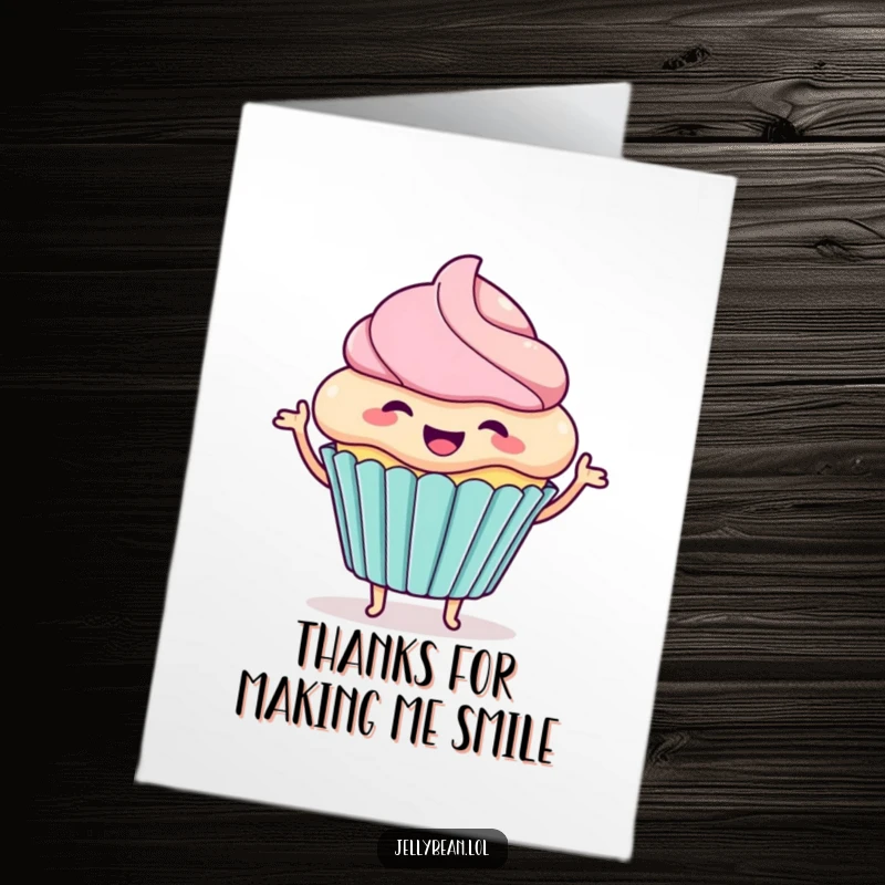 Funny Free Printable Thank You Card: A happy cupcake character wiggling with excitement, a delightful way to express thanks.