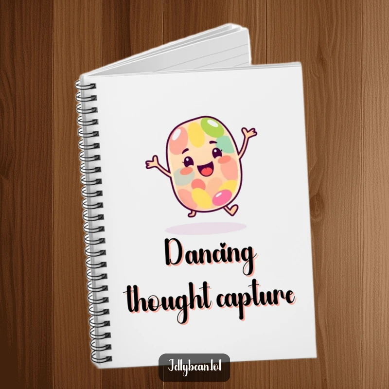 Funny Notebook: A happy jelly bean character dances energetically, inspiring creative thoughts and fun note-taking.