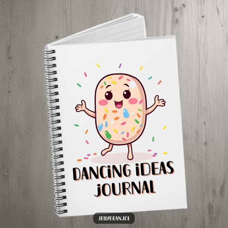 Funny Notebook: A jelly bean character dances joyfully amidst rainbow sprinkles, ready to record all your bright and happy ideas.