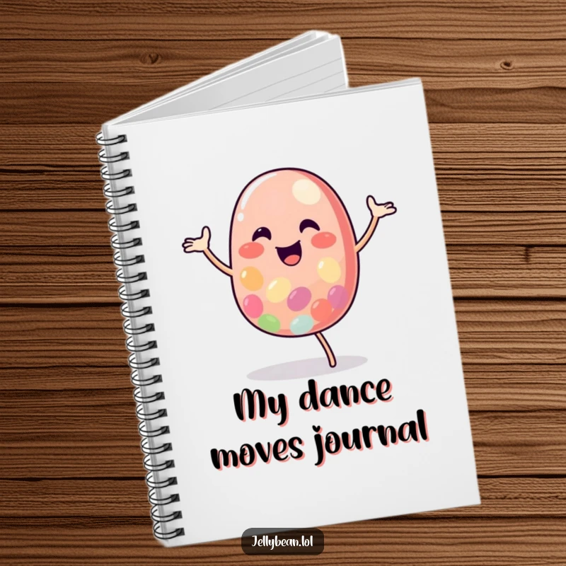 Funny Jelly Bean Notebook with a happy character in mid-dance, perfect for creative writing and spontaneous joyful notes.