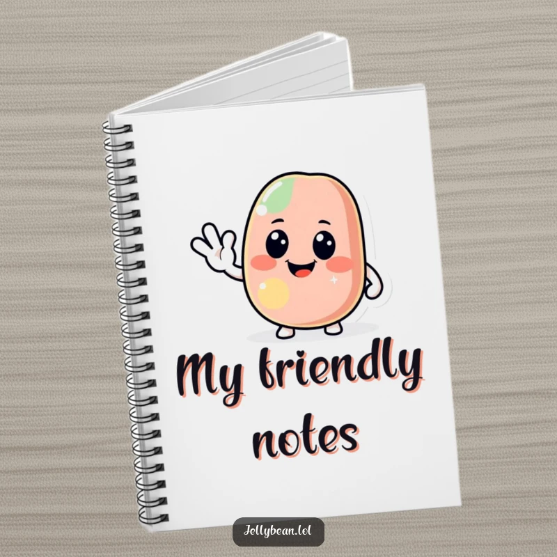 Funny jelly bean notebook with a jolly character giving a friendly wave, perfect for jotting down ideas with a smile, a cheerful and humorous stationery item, great funny gift.