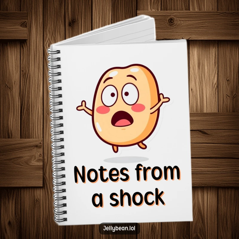 Funny Notebook with a surprised jelly bean character, perfect for noting down thoughts, ideas, and reactions.