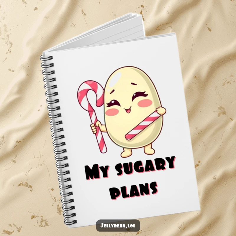 Funny Notebook: An anthropomorphic jelly bean character winks, holding a candy cane cane, ready to capture all your bright ideas.
