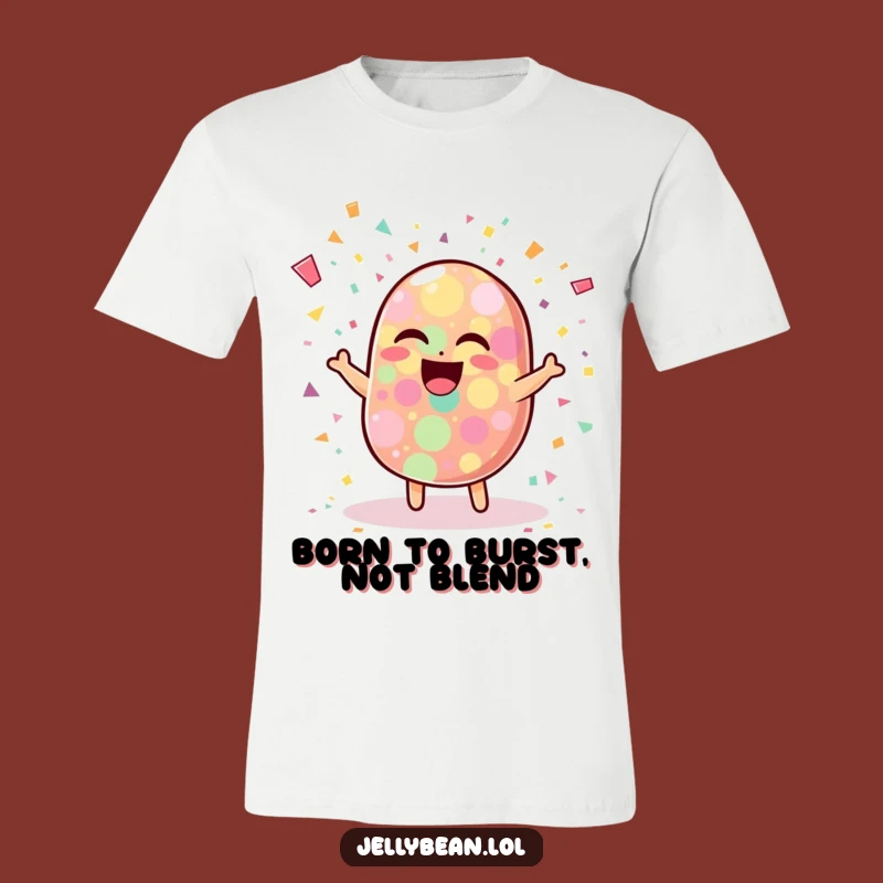 Funny Jelly Bean Confetti Burst Tee - Hilarious Laughing Character T-Shirt for Joyful Souls