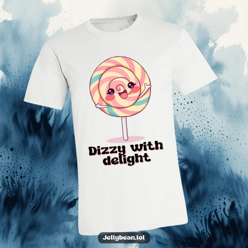 Funny Lollipop T-Shirt with a charming character performing a joyful spin, designed to express pure delight and energy.