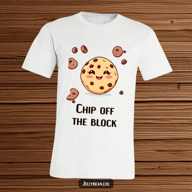 Funny t-shirt showcasing a delighted chocolate chip cookie with a wide, infectious grin, celebrating cookie happiness.