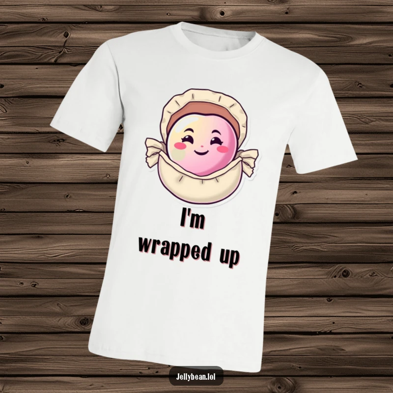 Funny T-Shirt featuring a happy jelly bean with a mischievous grin, cleverly concealed within a small candy wrapper.
