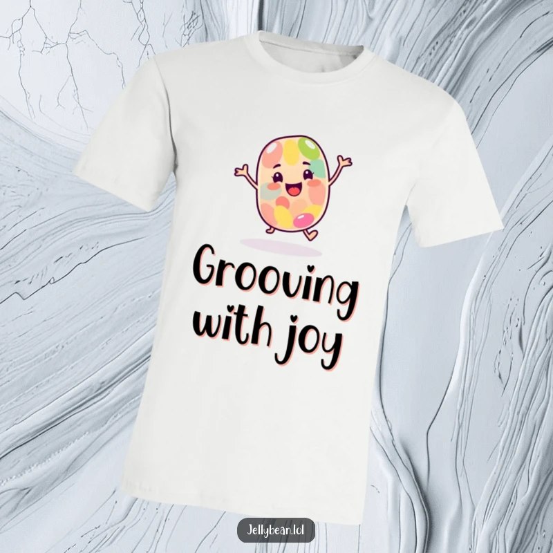 Funny T-Shirt: A happy jelly bean character does a jaunty dance with enthusiasm, perfect for expressing joy.