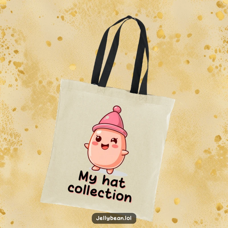 Funny Tote Bag: A jelly bean character proudly wears a hat made from another jelly bean, adding a touch of sweet, quirky style.