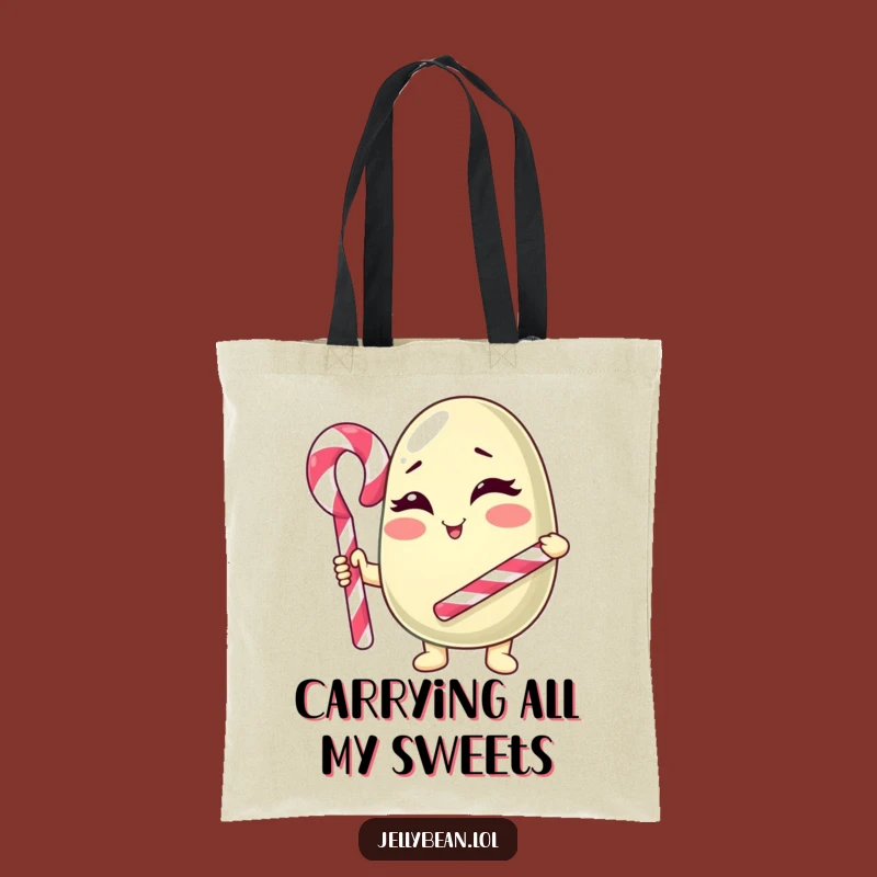 Funny Winking Jelly Bean Tote Bag: Chic Candy Cane Character Carry-All for Fun